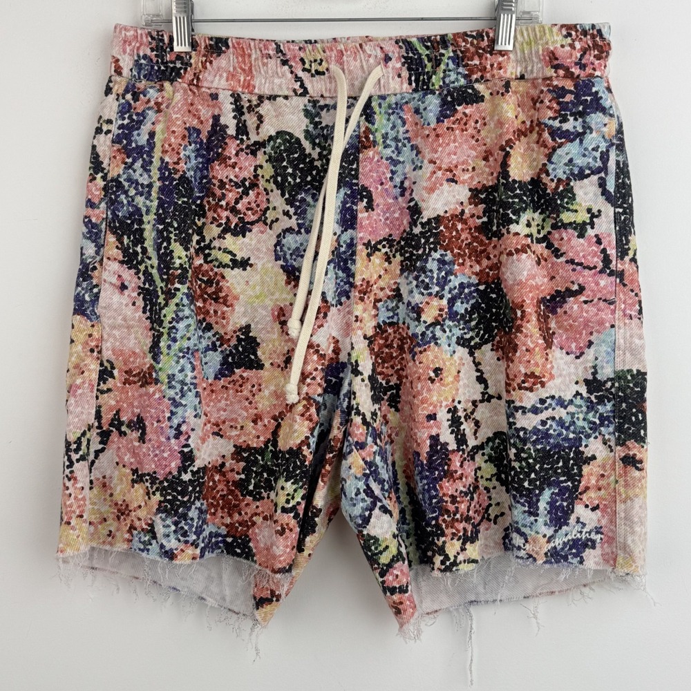 Zara Shorts Women's XL Multicolor Abstract Floral Drawstring Raw Hem Casual NWT